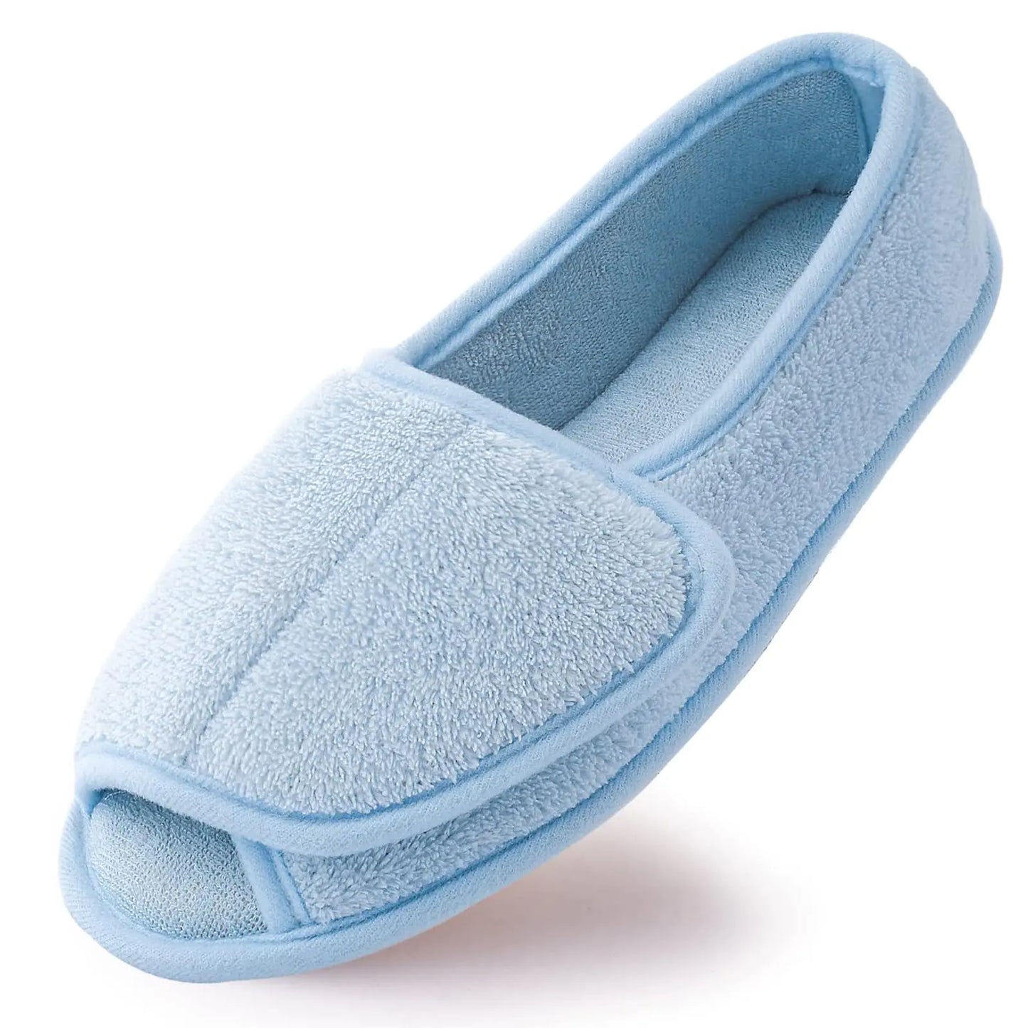 Git-up Diabetic Slippers for Women Memory Foam Arthritis Edema Adjustable Open Toe Swollen Feet Slippers Bedroom House Indoor Outdoor Shoes with Rubber Sole US-9 BLUE