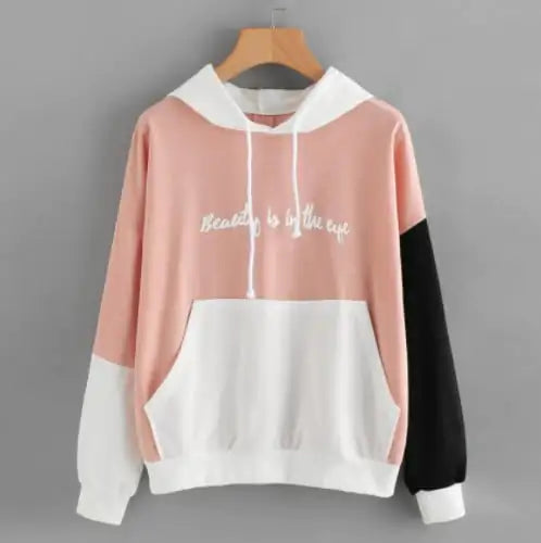 Explosive Color Matching Women's Hooded Sweater